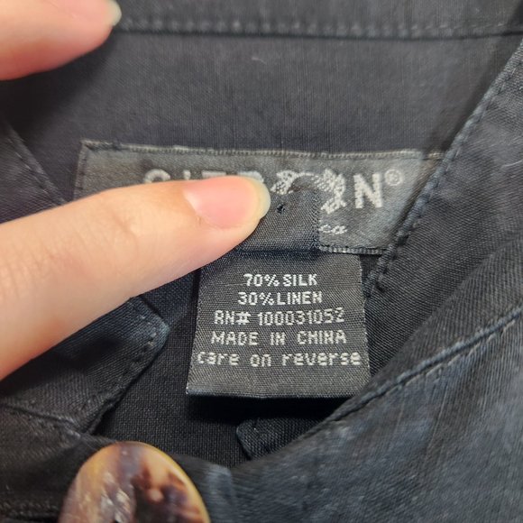 Citron Dragon Silk Linen Tunic Blouse - Picture 8 of 9